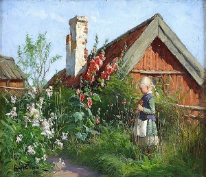 Fleuri 정원에 있는 어린 소녀